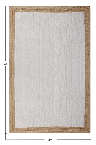 CASAVANI 100% Handmade Natural Jute Rugs Geometric White & Beige Hand Braided Rag Rug Best Uses for Living Room Bedroom Entryway Laundry Room Doorway Door Mate 4x8 6x8 5x5 Feet Square