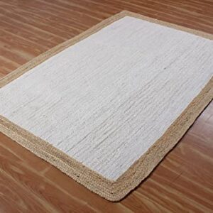 CASAVANI 100% Handmade Natural Jute Rugs Geometric White & Beige Hand Braided Rag Rug Best Uses for Living Room Bedroom Entryway Laundry Room Doorway Door Mate 4x8 6x8 5x5 Feet Square