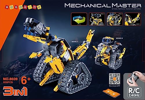 HOGOKIDS Robot Building Toys for Kids - 3 in 1 Remote & APP Controlled Building Set | RC Wall Robot/Engineer Robot/Mech Dinosaur STEM Toys Gift for Boys Girls Age 6 7 8 9 10 11 12+ Year Old (520 Pcs)