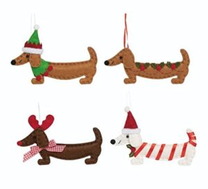 christmas dachshund dog felt ornaments, set of 4