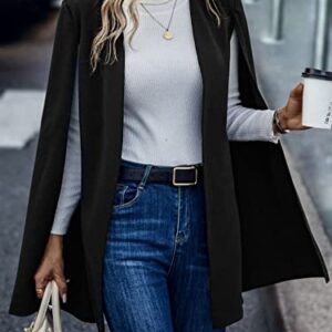 WDIRARA Women's Cape Blazer Cloak Split Sleeve Open Front Jacket Work Business Casual Blazer Solid Cape Coats Black M