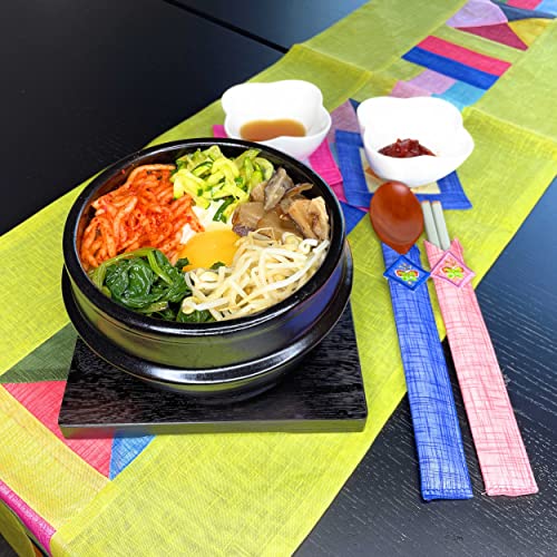 Jovely Korean Cooking Premium Ceramic Stone Bowl(Dolsot or Ddukbaegi) Diameter 6.3'' High 2.95'' Sizzling Hot Pot for Korean food such as Bibimbap and Soup (with Wood Tray and Special Bowl Tong Set)