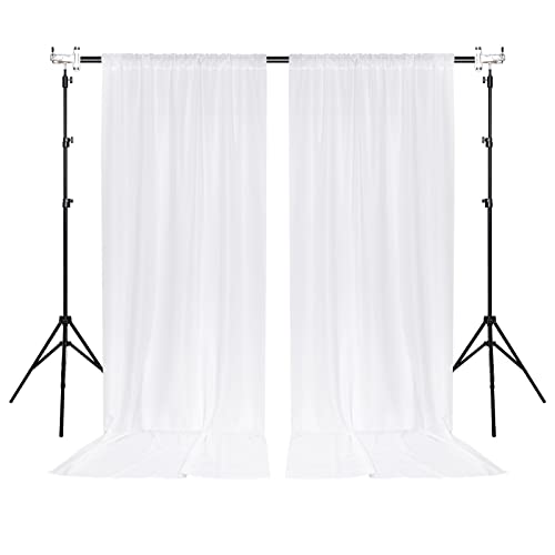 White Backdrop Curtain for Wedding Decor Holiday Party - White Wedding Backdrop Polyester Photography Backdrop Drapes Baby Shower Birthday Privacy Sliding Curtains Home Decor, 5ft x 10ft, 2 Panels