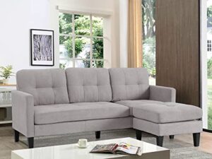 letata convertible sectional sofa couch with chaise, gray l shaped couch sofa set with reversible ottoman, modern small sectional couches for living room,apartment,small spaces (light grey)