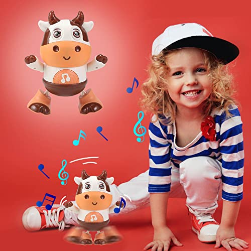 Qiopertar Electric Dazzling Dance Mini Robot Light Music Dance Rotating Robot Children's Toy Baby Cow Musical Toys Christmas Birthday Gift for Kids Boys Girls