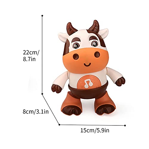 Qiopertar Electric Dazzling Dance Mini Robot Light Music Dance Rotating Robot Children's Toy Baby Cow Musical Toys Christmas Birthday Gift for Kids Boys Girls