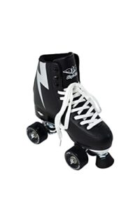 angels skates (thunder bolt black, 8) - kids' & women's roller skates - premium quality pu leather quad roller skates - non adjustable high- top perfect indoor outdoor girls retro skates - 1-13 sizes