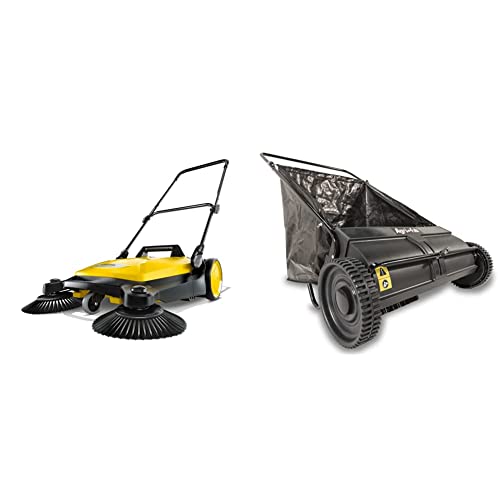 Karcher S 4 Twin Walk-Behind Outdoor Hand Push Floor Sweeper - 5.25 Gallon Capacity, 26.8" Sweeping Width, Sweeps 26,000 Square Feet/Hour & Agri-Fab 45-0218 26-Inch Push Lawn Sweeper, 26 Inches, Black