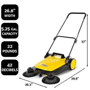 Karcher S 4 Twin Walk-Behind Outdoor Hand Push Floor Sweeper - 5.25 Gallon Capacity, 26.8" Sweeping Width, Sweeps 26,000 Square Feet/Hour & Agri-Fab 45-0218 26-Inch Push Lawn Sweeper, 26 Inches, Black