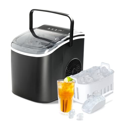 Simple Deluxe Countertop Ice Maker Machine, 9 Ice Cubes Ready in 6 Mins, 26lbs Ice/24Hrs, with Scoop & Basket, Self-Cleaning Function, for Home Kitchen Office Bar Party, Black