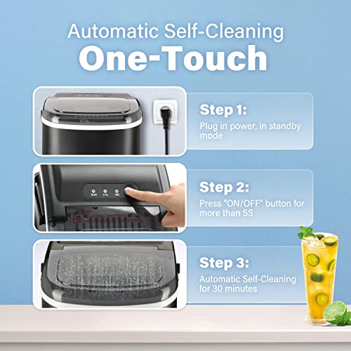 Simple Deluxe Countertop Ice Maker Machine, 9 Ice Cubes Ready in 6 Mins, 26lbs Ice/24Hrs, with Scoop & Basket, Self-Cleaning Function, for Home Kitchen Office Bar Party, Black