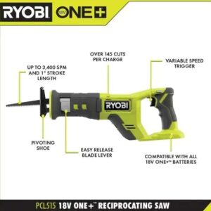 RYOBI ONE+ 18V Cordless Reciprocating Saw PCL515B (Tool Only) (Renewed)