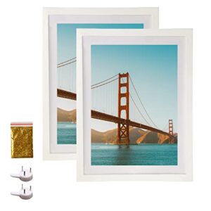 10x14 wood picture frame diamond painting frames display 10x14in / 25x35cm without mat or 8x12in / 20x30cm with mat 10x14 frame for photo poster puzzle diamond art gallery wall hanging - white 2 pack