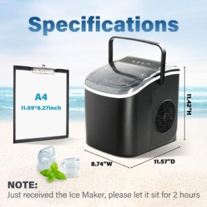 Simple Deluxe Countertop Ice Maker Machine, 9 Ice Cubes Ready in 6 Mins, 26lbs Ice/24Hrs, with Scoop & Basket, Self-Cleaning Function, for Home Kitchen Office Bar Party, Black