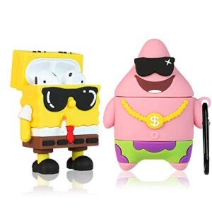 [2pack] compatible with airpod case,airpods 1/2 cartoon character case 3d cartoon funny for silicone switch case with keychain for boys women men