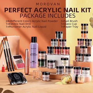 Morovan Acrylic Nail Kit With Everything - 24 Colors Glitter Acrylic Powder With Nail Drill Monomer Acrylic Nail Liquid Nail Kit Set Professional Acrylic With Everything DIY Supplies Nail Art Design