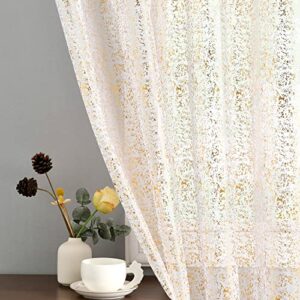 terlytex gold white sheer curtains 2 panels, metallic gold sheer curtains 72 inch length, rod pocket privacy sparkle glitter gold sheer curtains for living room, 52 x 72 inch, 2 panels, gold white