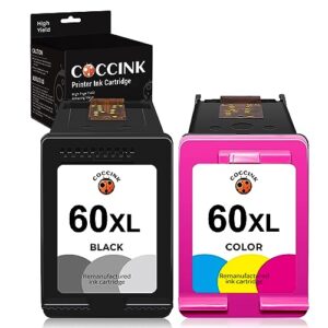 coccink 60xl ink cartridge replacement for hp ink 60 xl for hp photosmart c4680 d110a c4795 deskjet d2680 f4280 f4480 f2430 f4580 envy 100 printer (1 black, 1 tri-color)