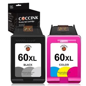 COCCINK 60XL Ink Cartridge Replacement for HP Ink 60 XL for HP Photosmart C4680 D110a C4795 DeskJet D2680 F4280 F4480 F2430 F4580 Envy 100 Printer (1 Black, 1 Tri-Color)