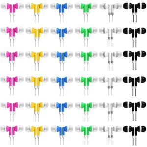bulk earbud headphones 60 packs for classroom kids, wensdo wholesale multi colored earphones individually bagged for students, school, library, museums