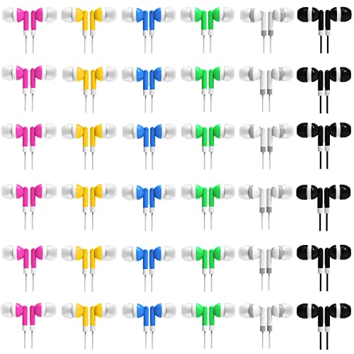 Bulk Earbud Headphones 60 Packs for Classroom Kids, Wensdo Wholesale Multi Colored Earphones Individually Bagged for Students, School, Library, Museums