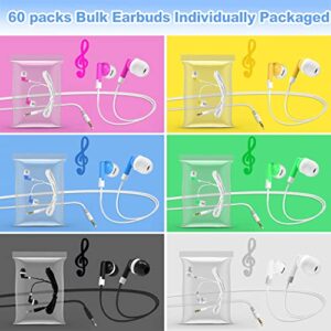 Bulk Earbud Headphones 60 Packs for Classroom Kids, Wensdo Wholesale Multi Colored Earphones Individually Bagged for Students, School, Library, Museums