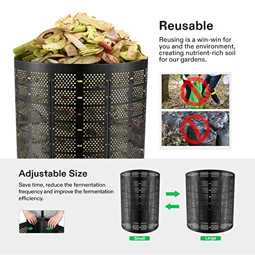 VIVOSUN 500 Gallon Outdoor Compost Bin, Expandable Composter, Easy to Setup & Large Capacity for Backyard, Lawn (Black with Gloves)