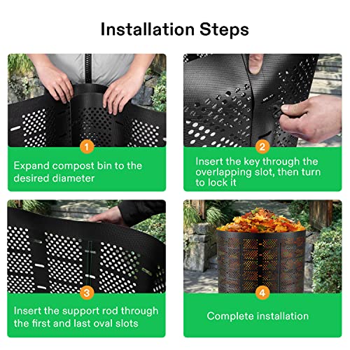 VIVOSUN 500 Gallon Outdoor Compost Bin, Expandable Composter, Easy to Setup & Large Capacity for Backyard, Lawn (Black with Gloves)
