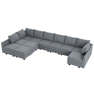 HONBAY Convertible U Shaped Modular Sofa Sectional Modular Couch with Chaise Oversized Sofa Sleeper Couch for Large Living Room, Bluish Grey