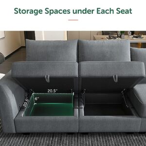 HONBAY Convertible U Shaped Modular Sofa Sectional Modular Couch with Chaise Oversized Sofa Sleeper Couch for Large Living Room, Bluish Grey
