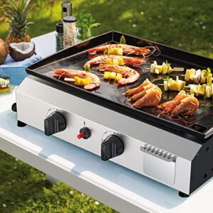 ADREAK 17.3 Inch 2 Burner BBQ Gas Grill Griddle, Stainless Steel Portable Detachable 20,000 BTU Table Top Propane Barbecue Grill for Camping or Tailgating (Only Griddle)