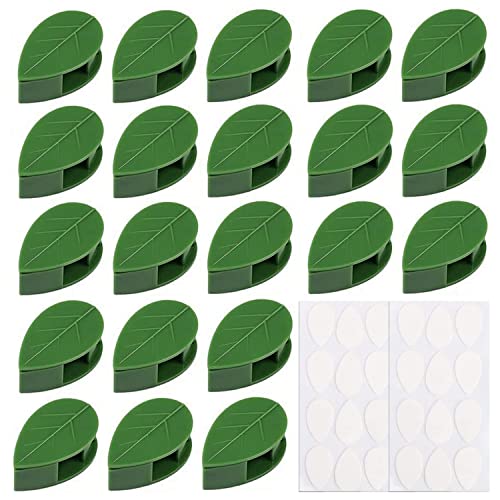 GOUWEIBA 80pcs Plant Wall Fixture Clips for Climbing Plants Invisible Vine Traction Support Holder with 100 Pieces Adhesive Stickers Fixing for Indoor Outdoor Garden Decorations (Green Leaf)