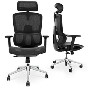 dripex ergonomic office chair - high back desk chair with 3d armrest/lumbar support/headrest/wheels, full mesh seat bottom tilting computer chair for tall people home rolling swivel chair, black