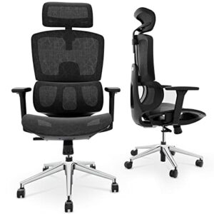 Dripex Ergonomic Office Chair - High Back Desk Chair with 3D Armrest/Lumbar Support/Headrest/Wheels, Full Mesh Seat Bottom Tilting Computer Chair for Tall People Home Rolling Swivel Chair, Black