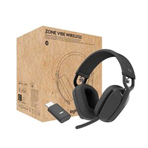 logitech zone vibe wireless bluetooth headphones with noise-canceling mic, usb-a, usb-c, for google meet, google voice, zoom, mac/pc, black