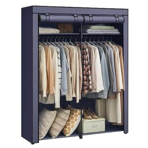songmics closet wardrobe, portable closet for bedroom, clothes rail with non-woven fabric cover, clothes storage organizer, 55.1 x 16.9 x 68.5 inches, dark blue uryg002i02