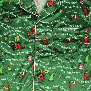 Dr. Seuss How the Grinch Stole Christmas Mens' Tossed Print Notch Collar Sleep Pajama Set (Large)