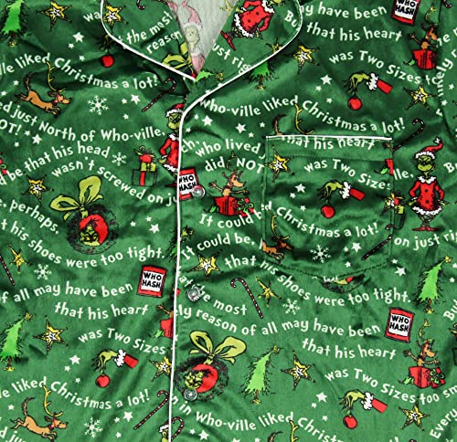 Dr. Seuss How the Grinch Stole Christmas Mens' Tossed Print Notch Collar Sleep Pajama Set (Large)