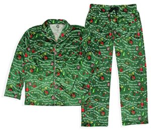 dr. seuss how the grinch stole christmas mens' tossed print notch collar sleep pajama set (large)