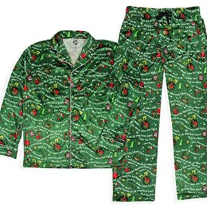 Dr. Seuss How the Grinch Stole Christmas Mens' Tossed Print Notch Collar Sleep Pajama Set (Large)