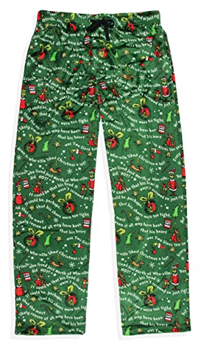 Dr. Seuss How the Grinch Stole Christmas Mens' Tossed Print Notch Collar Sleep Pajama Set (Large)