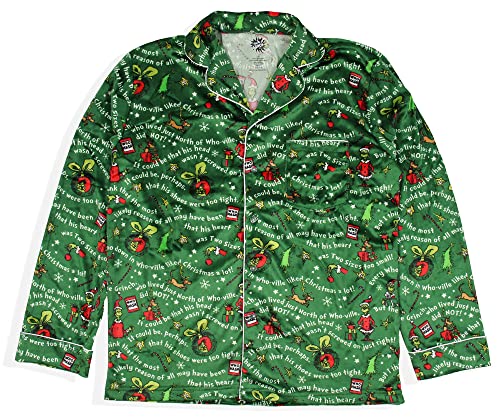 Dr. Seuss How the Grinch Stole Christmas Mens' Tossed Print Notch Collar Sleep Pajama Set (Large)