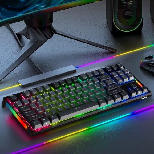 iLovBee i87 Mechanical Keyboard Gaming 75% Compact TKL Hot Swappable Keyboard Linear Red Switches RGB Backlit Side Light Wired Ergonomic Design Software Supported 87Keys, Black/Grey