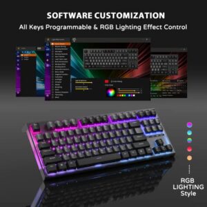 iLovBee i87 Mechanical Keyboard Gaming 75% Compact TKL Hot Swappable Keyboard Linear Red Switches RGB Backlit Side Light Wired Ergonomic Design Software Supported 87Keys, Black/Grey