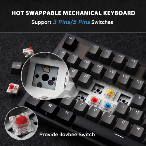 iLovBee i87 Mechanical Keyboard Gaming 75% Compact TKL Hot Swappable Keyboard Linear Red Switches RGB Backlit Side Light Wired Ergonomic Design Software Supported 87Keys, Black/Grey