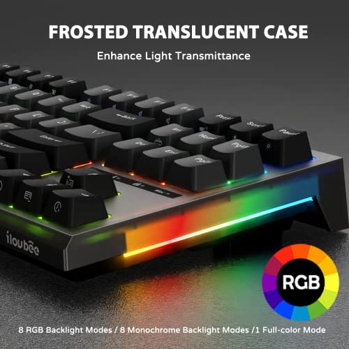 iLovBee i87 Mechanical Keyboard Gaming 75% Compact TKL Hot Swappable Keyboard Linear Red Switches RGB Backlit Side Light Wired Ergonomic Design Software Supported 87Keys, Black/Grey