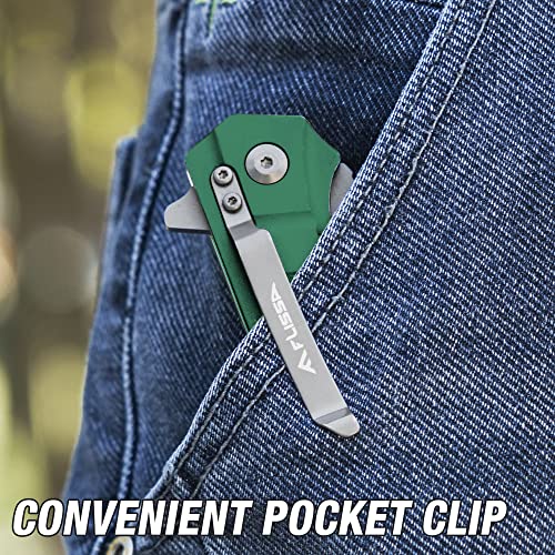 FLISSA Folding Pocket Knife, Tactical Knife with Liner Lock, Tanto Blade, Pocket Clip, Glass Breaker, Seatbelt Cutter, Perfect for Hunting, Camping, Survival (Green)