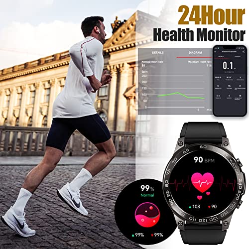 EIGIIS Smart Watch for Men 1.43 Inch AMOLED Always On Display Big Screen Smart Watch with Text and Call Fitness Watch with Heart Rate Sleep Monitor Pedometer Smartwatch for iPhone Andorid Phones