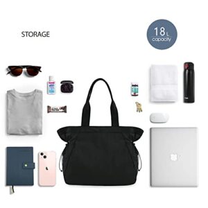 ODODOS 18L Side-Cinch Shopper Bags Lightweight Shoulder Bag Tote Handbag for Shopping Workout Beach Travel, Black