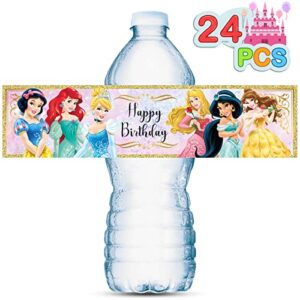 24pcs water bottle labels for princess birthday party supplies, princess party supplies stickers decorations for princess birthday party favors